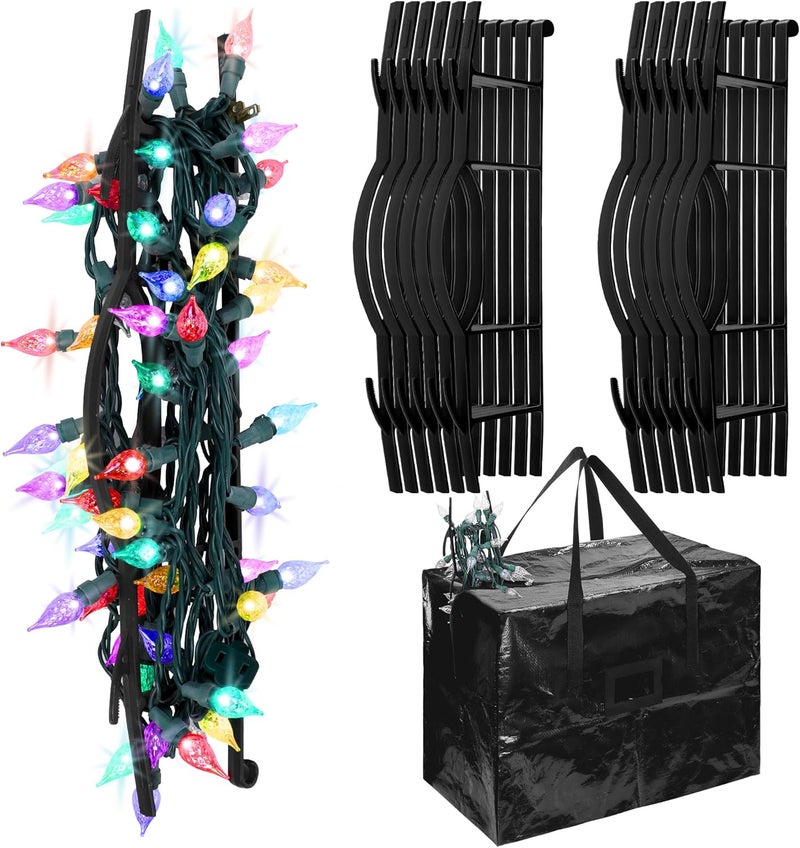 RUODON 12 Pack Christmas Lights Storage Holders with Storage Bag Hanging Rope Cord String Winder Organizer Holiday Lights Storage Hold Up to 164 Feet for Tree Lights, Electric Cords, Garlands (Black) - Image 1